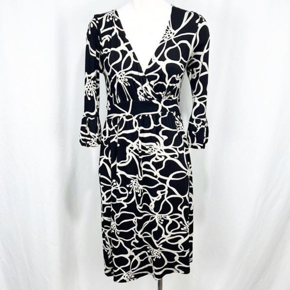 Anthropologie Weston Wear Black & White Geometric Faux Wrap Bell Sleeve Dress S